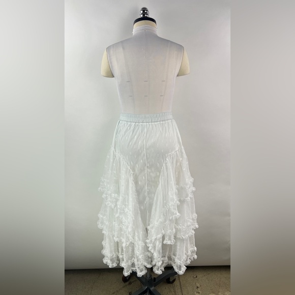 452B. Mesh Lace Ruffled Midi Skirt - Picture 6 of 9